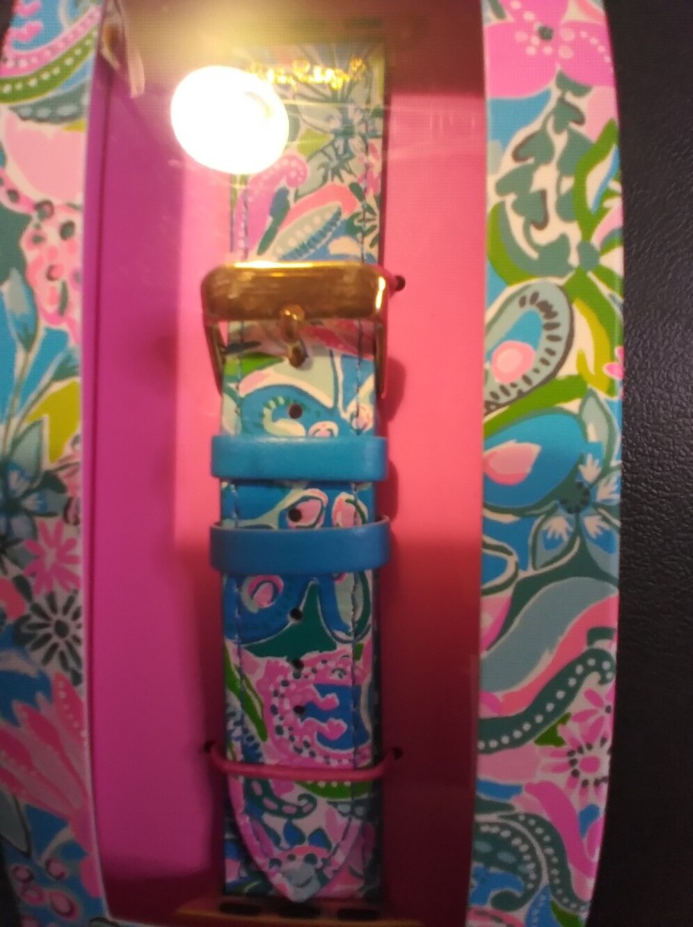 NWT Lilly Pulitzer Leather Apple Watch Band in Pink, Blue & Green Floral - Picture 3 of 5